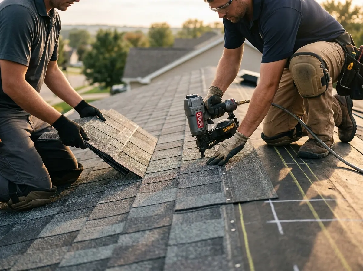 Professional roofer working on a residential roof in Glen Burnie